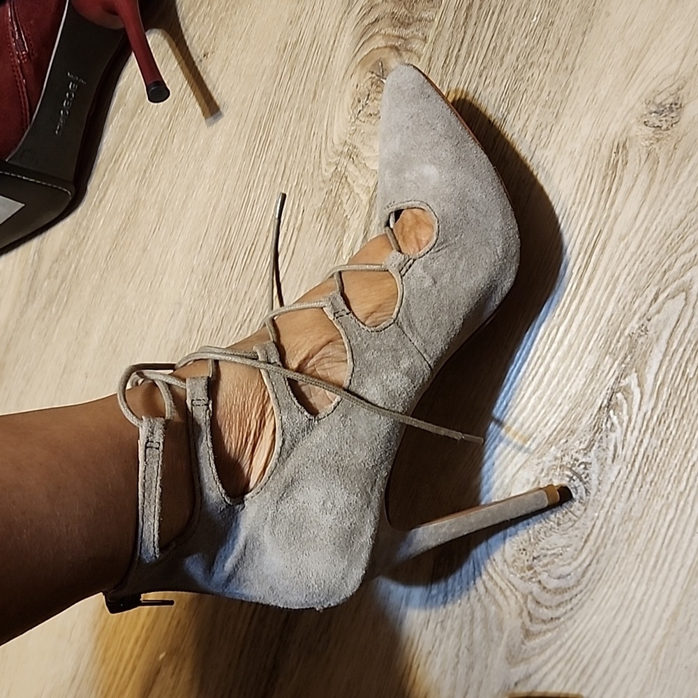 STEVE MADDEN EUC SUEDE LACED TIE PUMP BOOTIES WORN 1X SIZE 8.5M